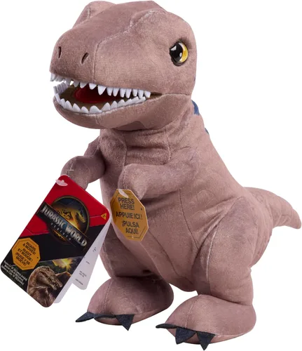 JURASSIC WORLD Rebirth Roaring T. rex, juguete interactivo de dinosaurio de peluche de 10.5 pulgadas, niños y niñas de 3 años en adelante, juguetes