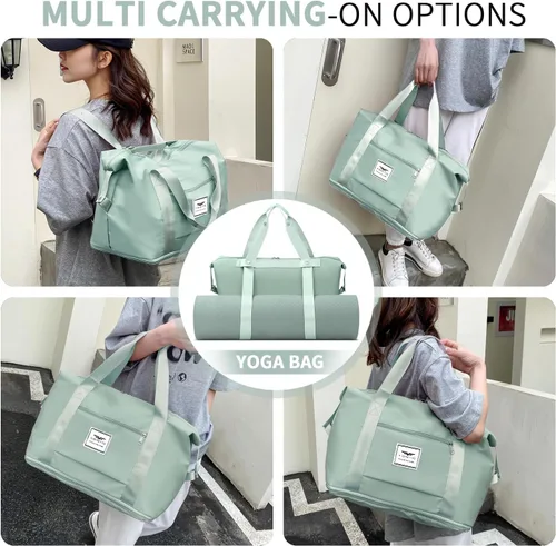 Miniatura 6 de FIORETTO Bolsa de viaje expandible para mujer con doble correa para el hombro, bolsa deportiva para gimnasio con bolsillo húmedo, bolsas de fin
