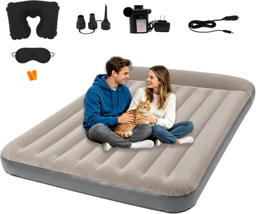 Miniatura 12 de Onirii Colchón de Aire Individual Tamaño Twin para Camping con Bomba de Aire, Colchón de Aire Inflable, Cama Inflable Portátil Engrosada, Gris