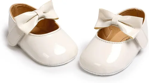 Miniatura 5 de Zapatos planos Mary Jane para bebés y niñas con moño, flores, suaves, recién nacidos, primeros pasos, zapatos de cuna, zapatos de vestir para bodas