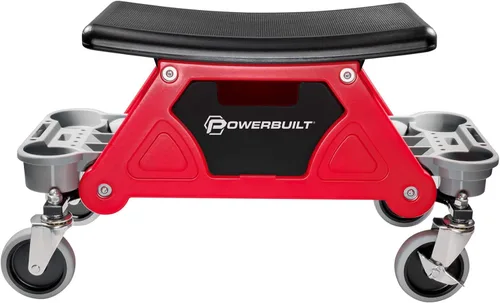 Miniatura 3 de Powerbuilt Asiento Mecánico Rodante de Servicio Pesado y Taburete de Freno con Ruedas Giratorias de Goma de 4 Pulgadas que Ruedan Sobre Cualquier