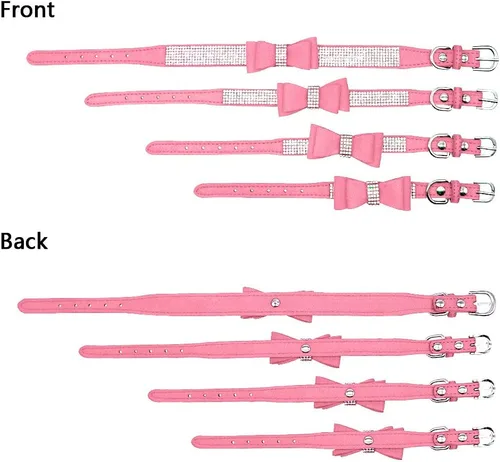 Miniatura 5 de Beirui Collar de piel con diamantes de imitación para perro y gato, con diamantes de cristal brillantes y tachuelas, bonito lazo doble para Rosa