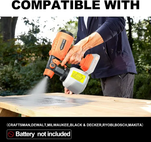 Miniatura 3 de Pulverizador de pintura inalámbrico para batería Black&Decker de 20V, pistola de pintura manual con 3 patrones de pulverización y 4 boquillas, ideal