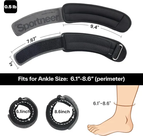 Miniatura 6 de Sportneer Pesas de tobillo de 0.5/1/2/3/5 libras, 1 par de pesas de muñeca y pierna para mujeres, hombres, niños y niños con correas ajustables