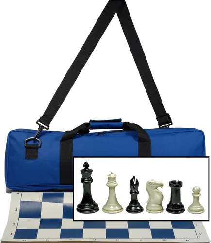 Miniatura 8 de WE Games Juego de ajedrez de torneo con bolsa de lona marrón de lujo, piezas de ajedrez con triple peso con tablero de ajedrez enrollable de vinilo