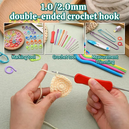 Miniatura 3 de JUPEAN Accesorios completos para tejer, kit de suministros para tejer con marcadores de puntada, agujas de coser de plástico, agujas de cable