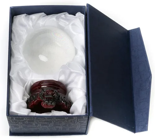 Miniatura 2 de Amlong Crystal bola de cristal de 3 pulgadas (80 milímetros) con base de secoya con diseño de león Transparente