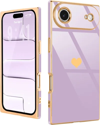 Miniatura 60 de Compatible con iPhone 12 Funda Rectangular Bonita Chapado Dorado Lujo Corazón de Amor Funda de Teléfono para Mujeres Niñas A Prueba de Golpes