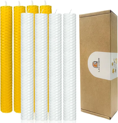 Miniatura 20 de Lacaser - Velas cónicas de cera de abejas de 2 piezas, velas largas de 9 pulgadas para candelabros en amarillo, sin aroma y sin humo, tiempo