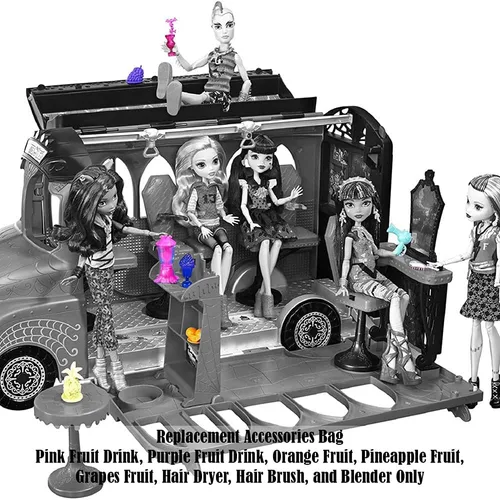 Miniatura 2 de Piezas de repuesto para Monster High Deluxe Bus Playset - FCV63 ~ Bolsa de accesorios de repuesto ~ Bebidas de frutas, secador de pelo, licuadora