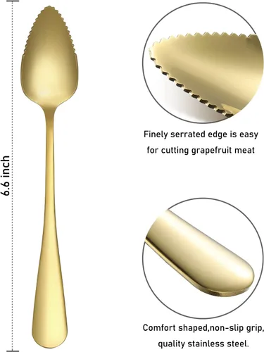 Miniatura 5 de 5 piezas de cucharas para pomelo, juego de utensilios de cuchara para pomelo de acero inoxidable, borde dentado y mango de calibre grueso