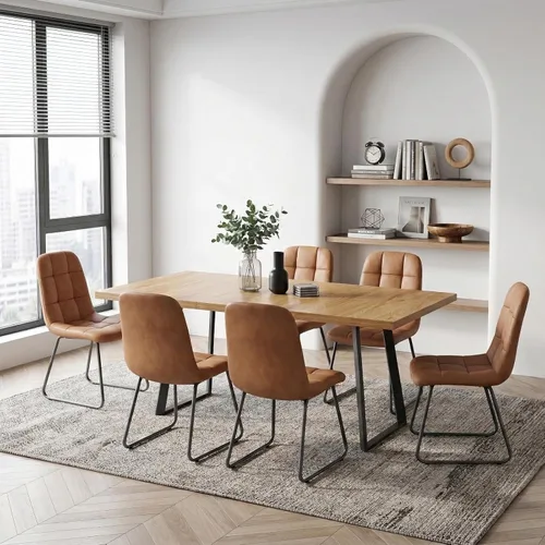 Miniatura 2 de ZckyCine Mesa de Comedor Moderna de Mediados de Siglo y Sillas para 4 Rectangular de Madera Expandible que Ahorra Espacio Multifuncional Marrón