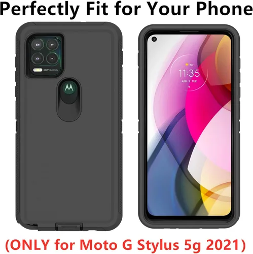 Miniatura 7 de Funda protectora resistente para Motorola Moto G Stylus 2021, a prueba de golpes, a prueba de polvo, 3 en 1, para Moto G Stylus 5G 2021 (negro)