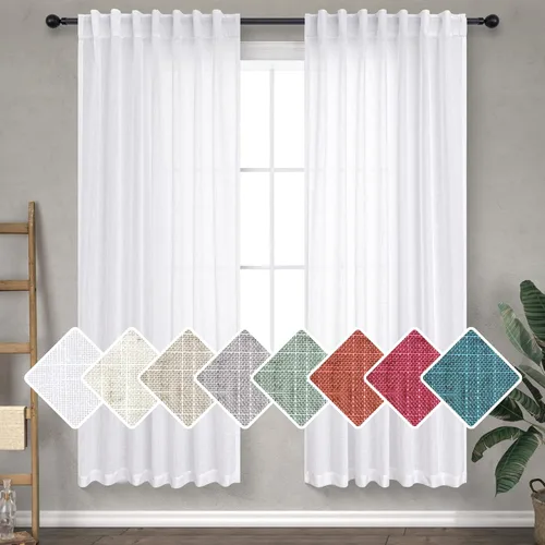 Miniatura 22 de Cortinas Largas de Lino de Lino 108 Pulgadas de Longitud para Sala de Estar 2 Paneles Bolsillo de Pestaña Trasera Cortinas Grandes para Ventana Saco