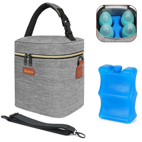 Miniatura 7 de Mancro Bolsa enfriadora de leche materna de viaje, se adapta a 4 biberones de hasta 9 onzas, bolsa para biberones con paquete de hielo, enfriador