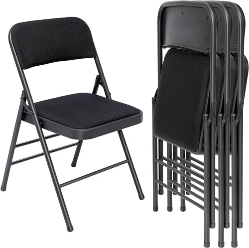 Juego de 4 sillas plegables de tela con cojín acolchado y respaldo, asiento plegable para interiores y exteriores con marco de acero para el hogar,