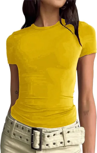 Miniatura 2 de Camisetas cortas básicas para mujer, estilo casual, para salir, a la moda, ajustadas, de manga corta, ajustadas, para adolescentes, niñas, lindas