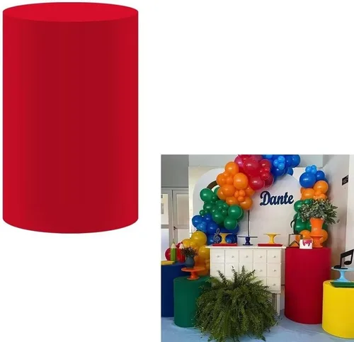 Fundas de tela de soporte cilíndrico de color sólido rojo para fiestas, cubierta de pedestal, fiesta de cumpleaños, mantel de tarta, accesorios de