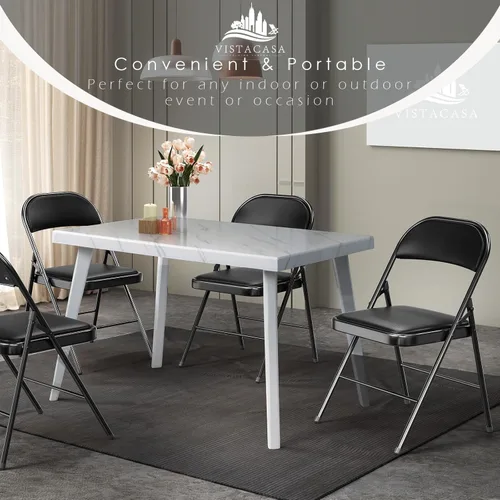 Miniatura 4 de Juego de 4 Sillas Plegables Tapizadas en Negro - Cómodas Sillas Apilables Portátiles para Interior y Exterior, Eventos, Fiestas, Oficina, Boda Negro
