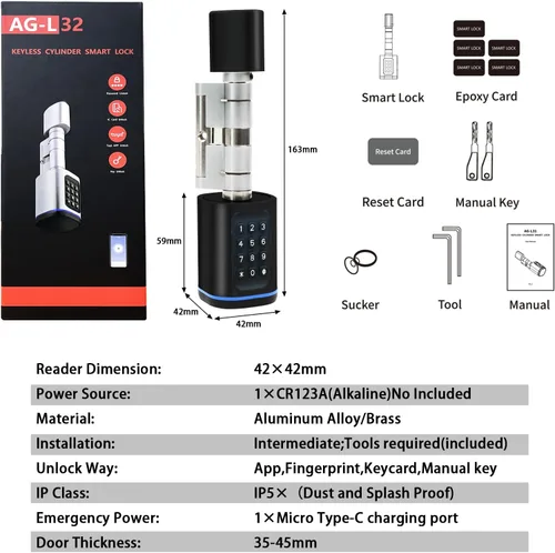 Miniatura 7 de Cerradura de puerta inteligente, cerradura de cilindro inteligente de puerta europea, cerraduras electrónicas aplicables a puerta de seguridad