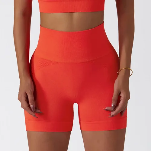 Miniatura 12 de Conjuntos de entrenamiento para mujer, 2 piezas, sin costuras, acanalada, sin mangas, brasier deportivo, cintura alta, pantalones cortos