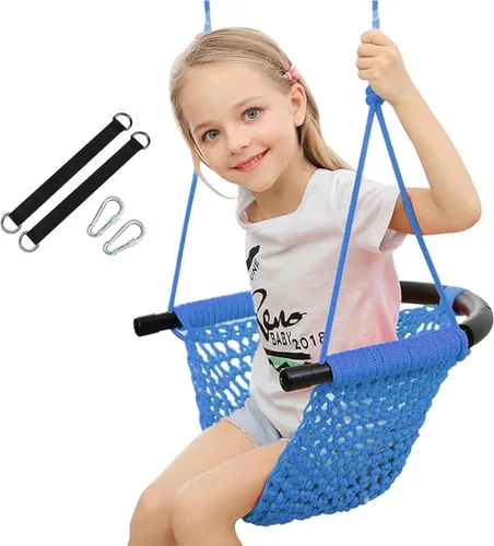 Columpio tejido a mano para niños, columpio para niños con cuerdas ajustables, juego de columpio seguro para niños, para interiores, exteriores,