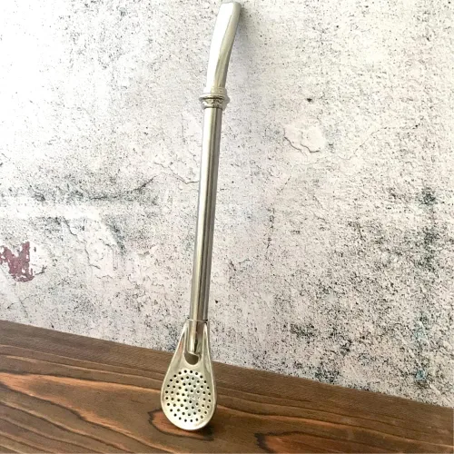 Miniatura 2 de Juego de bombillas mate de acero inoxidable 2 filtros de pajitas de té Yerba mate Diseño ergonómico Línea económica 7½ in, 7.5 in de largo