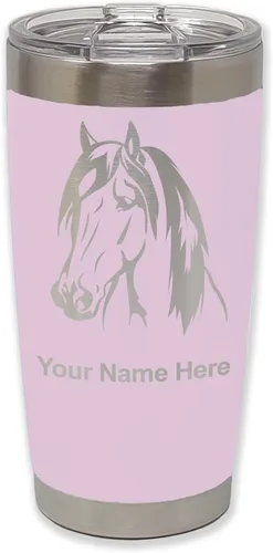 Miniatura 26 de LaserGram Vaso aislado al vacío de 20 onzas, cabeza de caballo 1, grabado personalizado incluido (negro)