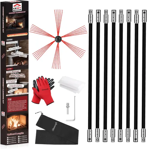 Miniatura 12 de Kit de limpieza de chimeneas de 16 pies, kit de limpieza de chimenea con 5 varillas de chimenea flexibles de nailon negro, sistema de limpieza