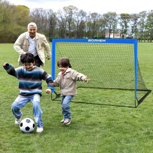 Miniatura 5 de BORNEW Paquete de 2 porterías de fútbol – Porterías de fútbol para patio trasero e interior para niños, 6 x 4 / 4 x 3 pies, juego de redes de fútbol