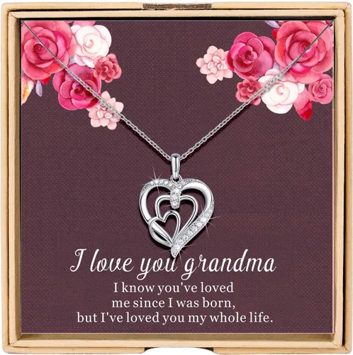 Collar de tres generaciones para bisabuela de plata de ley 925 con 3 corazones de generación, regalo para cumpleaños del día de la madre