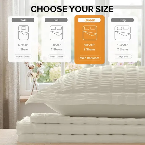 Miniatura 3 de Cozyide Beige Queen Duvet Cover Set, 3 Pieces Soft Seersucker Queen Size Duvet Cover with Zipper Closure and Corner Ties, 90"x90" Duvet Cover with 2