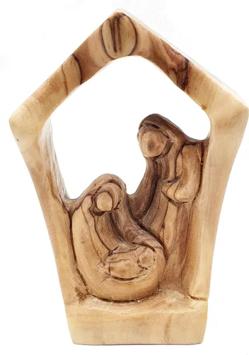 Miniatura 9 de Zuluf HOF027 - Figura de madera de olivo de 3.1 pulgadas, pequeña Natividad tallada a mano de José, Virgen María y Niño Jesús, inauguración de casa