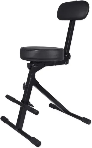 Rockville RDS42 - Silla de guitarra DJ portátil ajustable con respaldo acolchado | Foldable Steel Frame, 12" Padded Seat, Footrest, 300 lb Capacity,