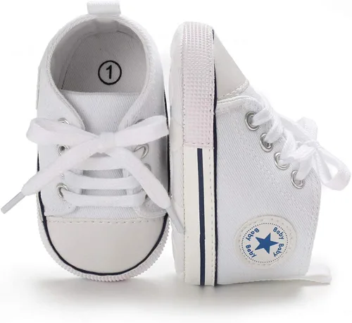 Miniatura 4 de Zapatos deportivos de lona para bebés y niñas con diseño de estrellas, suela antideslizante suave para recién nacidos, primeros caminantes