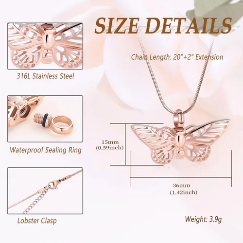 Miniatura 11 de Minicremation Joyas de cremación para cenizas – Collar conmemorativo de mariposa con colgante de urna para cenizas de seres queridos