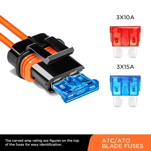 Miniatura 3 de Recoil Paquete de 3 portafusibles impermeables ATC ATO en línea 16AWG con 3 fusibles de 10 A y 3 fusibles de 15 A