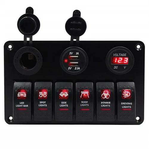 Miniatura 9 de KAOLALI Panel de interruptor basculante de 8 bandas, 12 V, 24 V, impermeable, con doble USB, encendedor de cigarrillos, voltímetro, LED azul