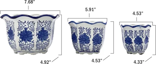 Miniatura 5 de Galt International Macetas decorativas de cerámica de porcelana floral azul y blanca 8"/6"/4.5" pulgadas, macetas de jardín con diseño chino Azul