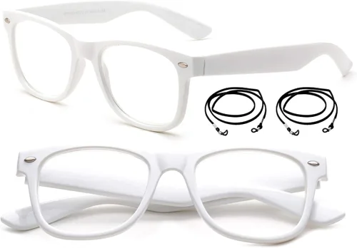 Newbee Fashion - 2 pares de anteojos de lectura blancos vintage para hombres y mujeres, cómodos, elegantes, simples lectores 2.00 con cordón