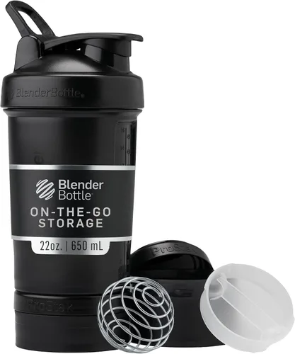 Miniatura 11 de BlenderBottle - Botella mezcladora con organizador de pastillas y almacenamiento para polvo proteínico, sistema Classic V2 ProStak, 22 onzas, azul