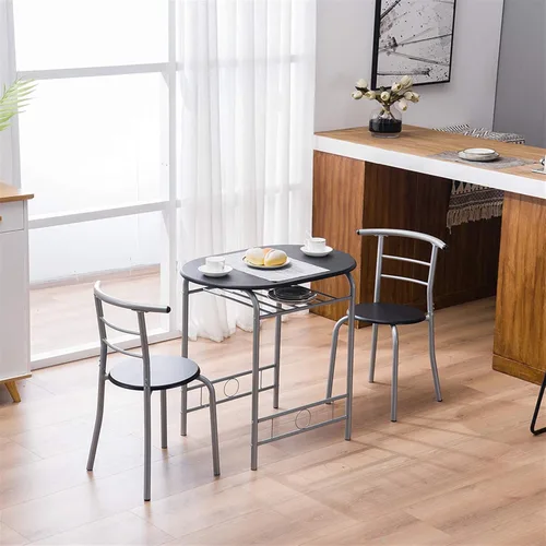 Miniatura 2 de Mesa de comedor con 2 sillas, juego de mesa de desayuno y sillas de 3 piezas, mesa de comedor pequeña de madera moderna para 2 personas con marco
