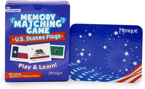 Miniatura 6 de Menique Juego de Memoria de Banderas de Estados de EE. UU. – 100 Tarjetas (50 Parejas) – Aprende Banderas de Estados, Capitales y Abreviaturas