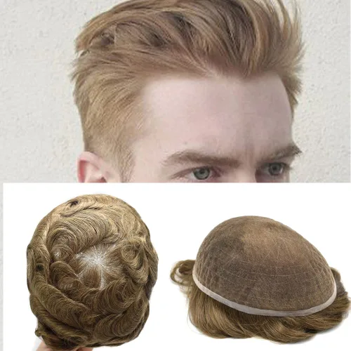 Miniatura 28 de PUNRU HAIR Completo Swiss Lace Toupee para hombres Sistema de cabello humano real Sistema de reemplazo de cabello humano para hombre Toupee