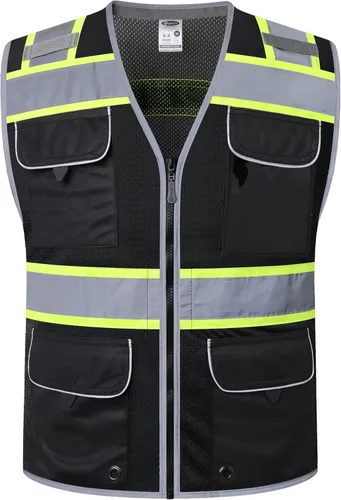 JKSafety Hi-Vis Chaleco de seguridad unisex para topógrafos de alta visibilidad, resistente, con bolsillos internos, cumple con las normas ANSI/ISEA
