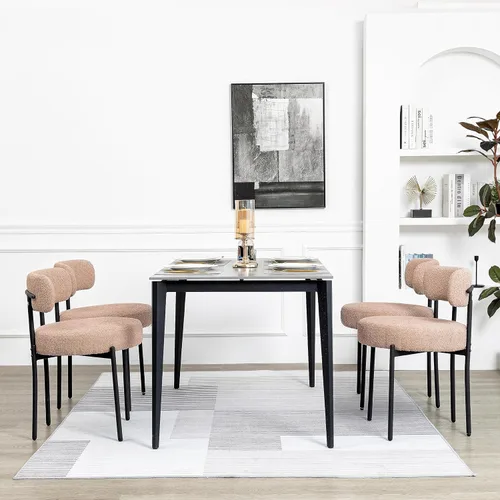 Miniatura 17 de DYHOME - Juego de 2 sillas de comedor de bouclé negro, sillas de cocina modernas de mediados de siglo con respaldo curvo y patas de metal, sillas