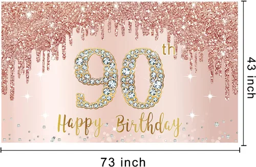 Miniatura 2 de Cartel de feliz cumpleaños 90 para mujer, decoración de fondo para fiesta de cumpleaños de 90 años de oro rosa, póster de cumpleaños de 90 años