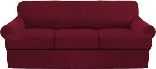 Miniatura 26 de Juego de fundas para sillas con cojines en T de 2 piezas, funda de sofá elástica para sillones y sillas con cojines en T