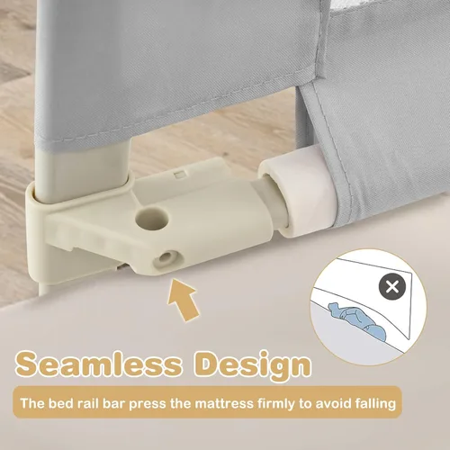 Miniatura 6 de HONEY JOY Riel de cama para niños pequeños, 47 pulgadas extra larga, barandilla de seguridad portátil con bolsillo lateral, rieles de cama