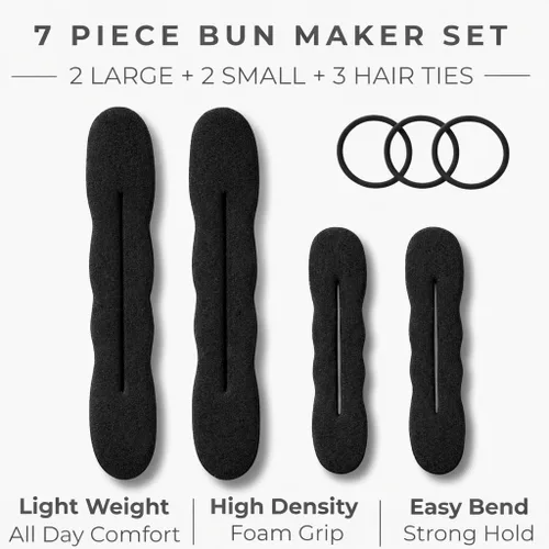 Miniatura 2 de Styla Hair Bun Maker - Paquete de 4 (2 pequeños, 2 grandes) – Moños de esponja de espuma con ligas para el cabello y accesorios moldeadores